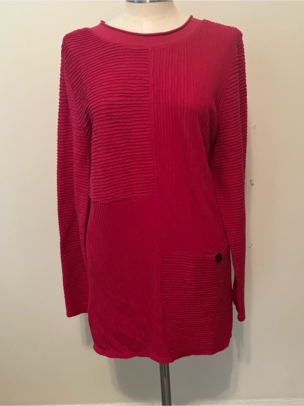 Women’s Habitat Pink Textured Patch Tunic Top XL Lagenlook Pleated Pocket Artsy